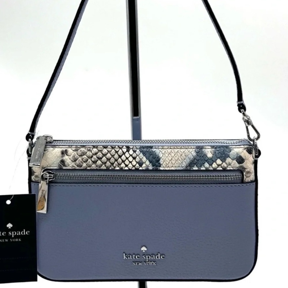 Kate Spade Leila Convertible Leather Mini Pachette Bag Snakeskin Blue - Picture 2 of 9